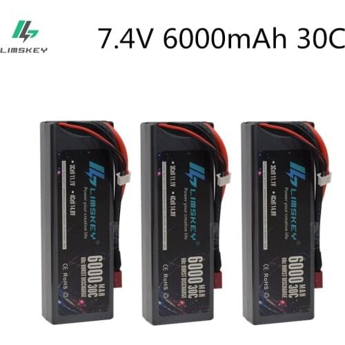 Limksey 2S 7.4V 6000mAh 30C Lipo Battery RC Parts Hard Case T Plug AKKU For TRX4 1/10 Car Drone Helicopter Toy