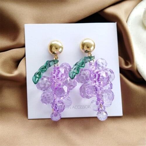 Fashion creative tassel grape leaf earrings exaggerated temperament earrings personality super purple earrings jewelry