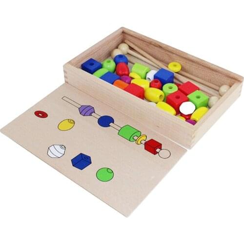 Montessori Baby Sensory Toys Early Education Wooden Intelligence Box Beading Sorting Game