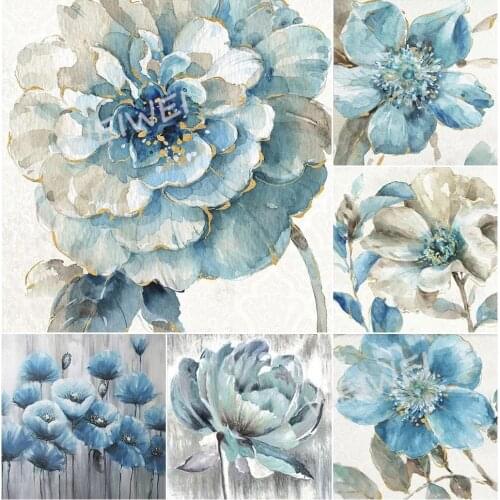 Elegant Blue Flower Diamond Painting Diy Full Drill Mosaic Embroidery Cross Stitch Kit Lotus Poppy Floral Art Rhinestone Picture