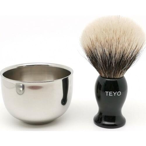 TEYO Two Band Silvertip Finest Badger Hair Shaving Brush and Shaving Bowl Set Perfect for Wet Shave Cream Razor Beard Brush