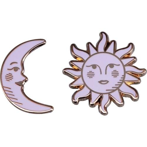 Sun and moon enamel pin set inspired by Mexican bingo card game and mix of tarot cards