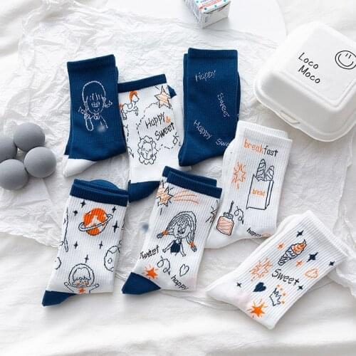 New Fashion Women Socks Cotton Long Cute Print Socks Schoolgirl Casual Breathable Long Happy Socks Women Korea Style Original