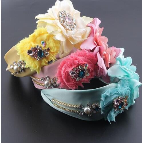 New fashion personality gorgeous cloth flower inlaid rhinestone headband ladies prom travel gift bridal hair accessories 878