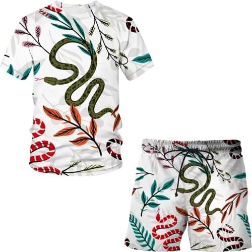 2021Summer New Style 3D Funny Animal Printed T-shirt Suit Cute snake Casual Mens/Womens Short Sleeve Beach Shorts 2-Piece Set