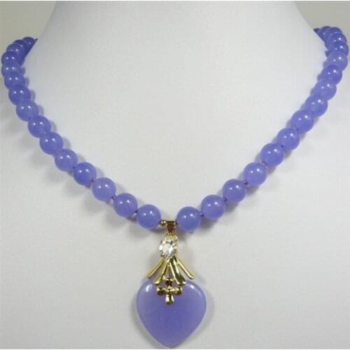 New Beautiful purple jade & heart shape jade pendant Necklace free shipping