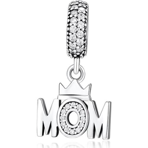 Fits for Pandora Bracelets Perfect Mom Dangle Charms 100% 925 Sterling Silver Jewelry Beads with Clear CZ Free Shipping