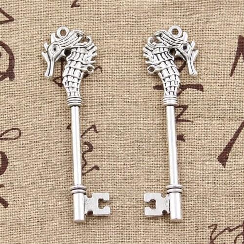 2pcs Charms Hippocampus Vintage Skeleton Key 72x20mm Antique Making Pendant fit,Vintage Tibetan Bronze Silver color,DIY Findings