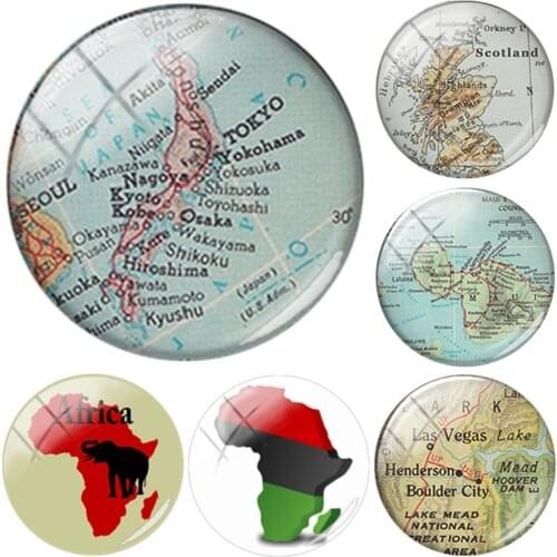 Retro World Map Round Shape Flat Back Beads 12-20mm Glass Cabochon Cover Diy Accessories Demo Flat Back Making Findings