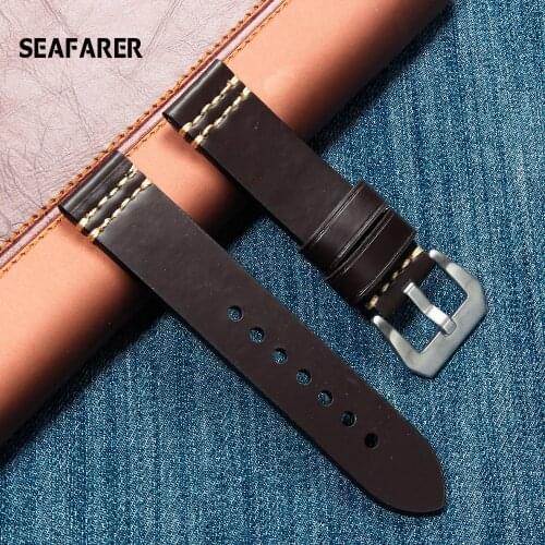 Handmade Cowhide Watchbands 22mm 24mm Men Women Brown Black Genuine Leather Watch Band Strap For Tissot Omega Fossil DW Timex