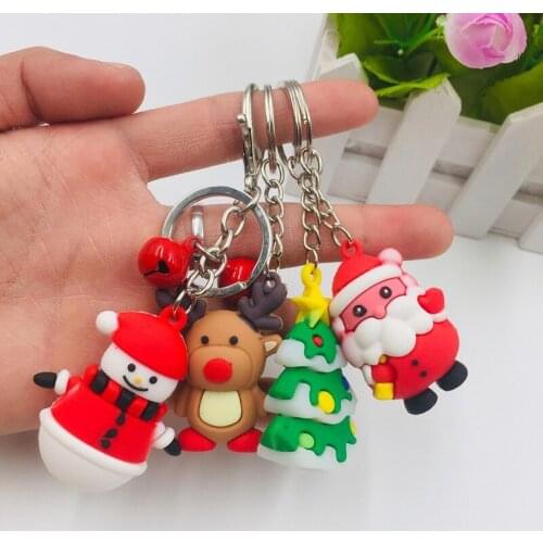 Merry Christmas Keychains Cute Santa Claus Elk Snowman Key Ring Ladies Car Bag Key Chain Cartoon Key Accessories Xmas Gift