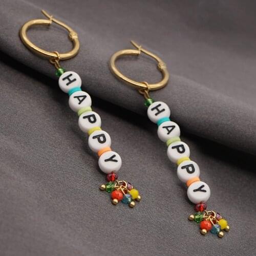 Go2Boho Letter Earings Drop Dangle Long Earring For Women Jewelry 2021 Stainless Steel Earrings Summer Beach Valentines Gift