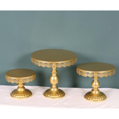 Wedding Gold Cake Stands Sets S M L Lace High Feet Wedding Birthday Party Dessert Pastries Cupcake Plates Tray for Bakeware