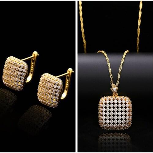Gorgeous Fashion Wedding Jewelry Sets Full Pave AAA CZ Romantic Female Engagement Earrings Fashion Necklaces for Women