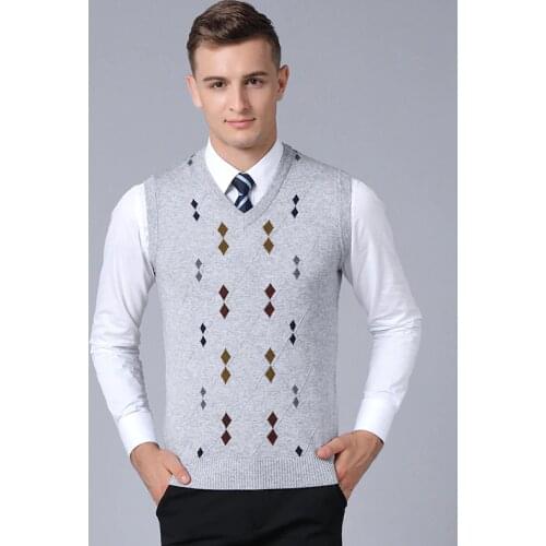 High quality male autumn argyle wool sweater vest mens casual v-neck fashion plaid cashmere sweater pullovers