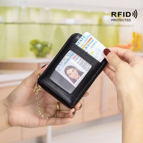 Women Credit Card Holder Genuine Leather Purse for Unisex Cards Case Wallet Credit ID Bank Card Holder Key chain and coins