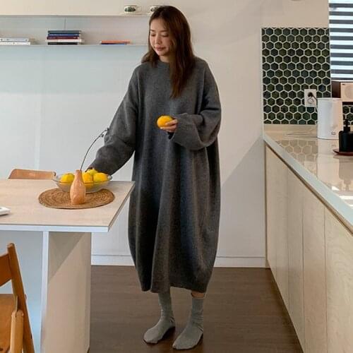 NEW Autumn Sweater Women Dress Winter Long sleeve Sweater Knitted Dresses Long loose Maxi Oversize Dresses Knitting Robe Vestido