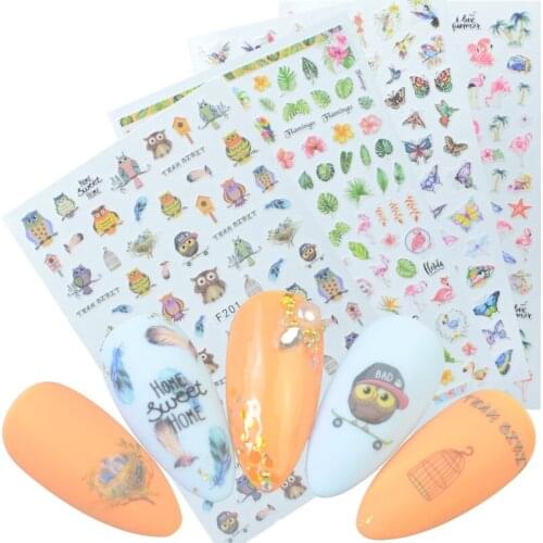 1 Sheet Mix Patterns Owl Alphabet Lace Flower Cartoon Unicorn Nail Sticker Nail Art Transfer Stickers Nail Decorations DIY