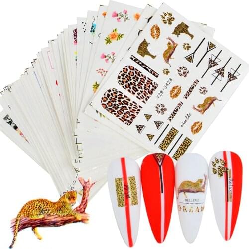 1 Sheet Nail Sticker Mixed Designs Water Transfer Black Flowers Colorful Ink Bird Nail Art Sticker Decals DIY Decoration