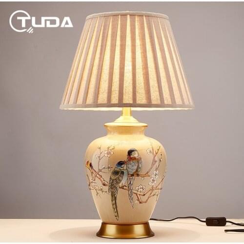 38x65cm 2021 New Chinese Style Vintage Ceramic Table Lamp For Bedroom Study Room Retro Sofa Ceramic Table Lamp For Living Room