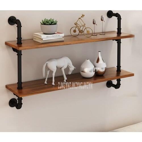 60cm Width 2 Layer Industrial Retro Bookshelf Wall Mounted Wall Hanging Shelf Open Bookshelf Iron Pipe Metal Shelf Home Decor