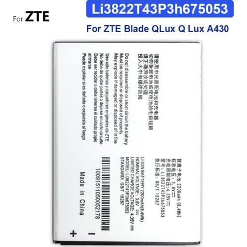 For ZTE Blade QLux Q Lux A430 Mobile Phone Battery Li3822T43P3h675053 For ZTE Blade QLux Q Lux A430 2200mAh
