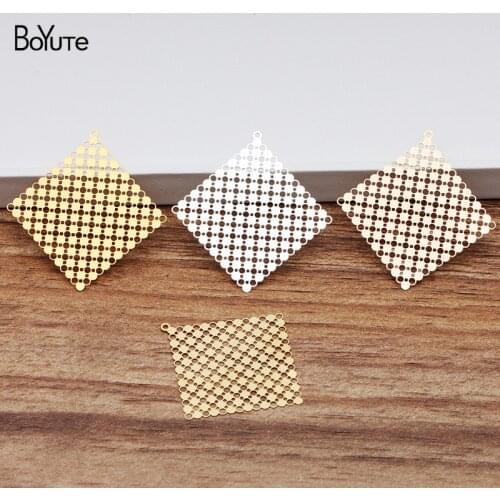 BoYuTe 50 Pcs 26MM 4 Colors European Filigree Square Charms Wholesale Diy Brass Material for Jewelry Making