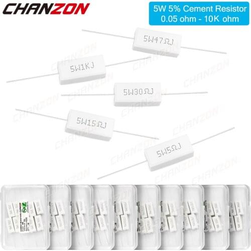 10Pcs 5W 5% Cement Wirewound Resistors 0.22 0.33 0.47 50 100 330 1K 10K Ohms 5Watt Inductive Fixed Wire Wound Ceramic Resistance