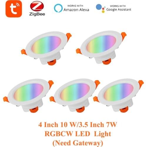 1-5PCS Tuya Zigbee 3.0 Smart Downlight 4 Inch 10W/3.5 Inch 7W,RGBCW LED Recessed Light,Work with Alexa Google Home,Need Gateway