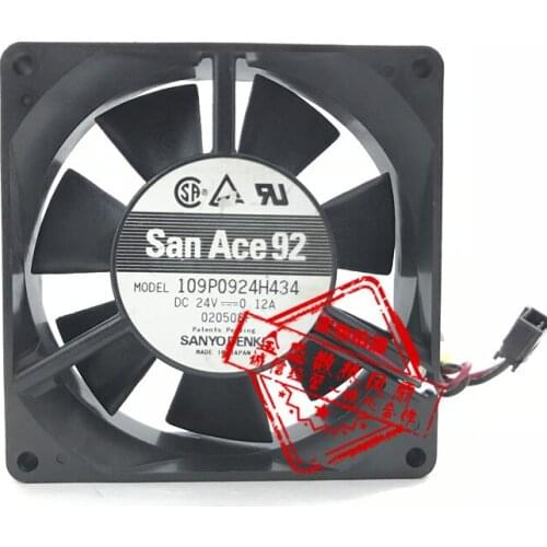 Sanyo Denki 109P0924H434 DC 24V 0.12A 92x92x25mm 2-wire Server Cooling Fan