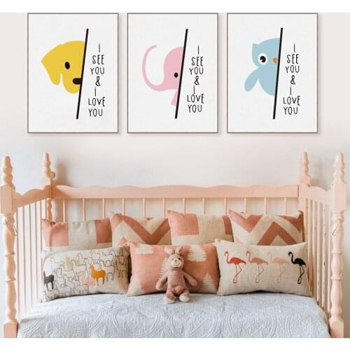 Cartoon Elephant Canvas Painting Sweet Nursery Wall Art Pictures Print and Poster Modern Baby Kids Room Home Decor