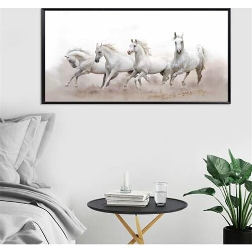 Classic Running White Horse Animals Painting Artistic Canvas Art Gold Posters and Prints Modern Wall Art Picture For Living Room