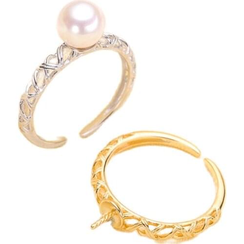 Classic Rings Resizable Design Rings Base 925 Silver Pearl Rings Settings Women DIY Pearl Rings Accessory No Pearl