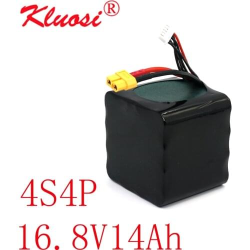KLUOSI 14.8V 14Ah 4S4P 16.8V Li-ion Battery High Capacity UAV Rechargeable for Various RC Airplane Quadrotor Etc XH2.54-5P XT60