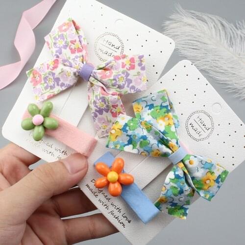 2Pcs Baby Fashion Bows Hairpin Cute Flower Hair Clip Girls Fabric Does Not Hurt Hair Headdress Child Side Clips Hair Accessories