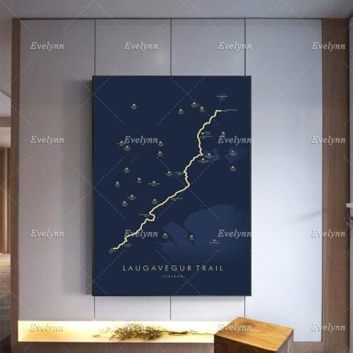Laugavegur Trail Map|Laugavegur Poster|Iceland Hiking Poster |Trail Map Art|Modern Home Decor Posters Prints Canvas Unique Gift