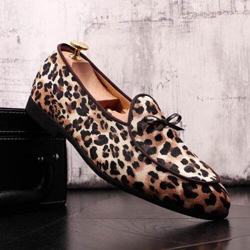 Trend 2021 Men Suede Leopard Loafers Oxfords Casual Shoes Male Homecoming Dress Wedding Prom Party Sapato Social Zapatos