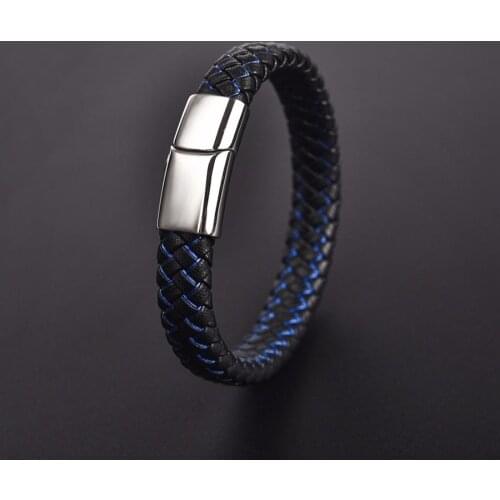 OBSEDE Men Punk Classical Jewelry Braided Leather Bracelet Stainless Steel Magnetic Clasp Minimalist single Wristband Pulseiras