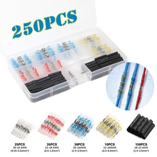 150/250Pcs Solder Seal Wire Connectors Heat Shrink Solder Butt Connectors Terminals Connector Kit Automotive Marine Insulated