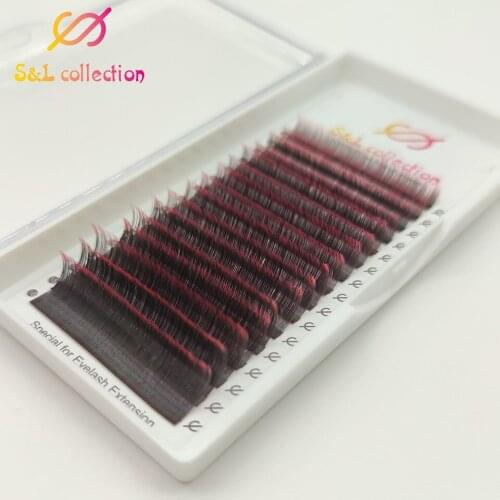 16rows Ombre Purple Red+black Color Eyelash Extension Individual Synthetic Mink Gradient Color EyeLashes False Lash