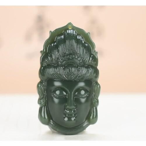 Natural He tian Jade Guanyin Head Jade Pendant Jewelry Lucky Exorcise evil spirits Auspicious Amulet Jade Pendant Fine Jewelry