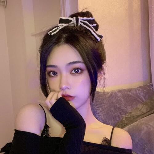 New girl classic bead black and white bow hair clip female hair hoop Korea INS simple headdress wide edge hair clip hair ornamen