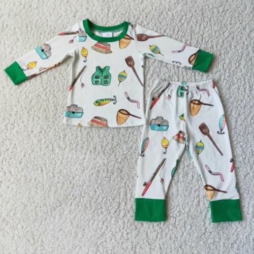 Boys Sleepwear Baby Boy Pajamas Set Fishing Gear Print Winter Two Pieces Sets Fashional Kid Pajamas Clothes Kids Pyjamas Set
