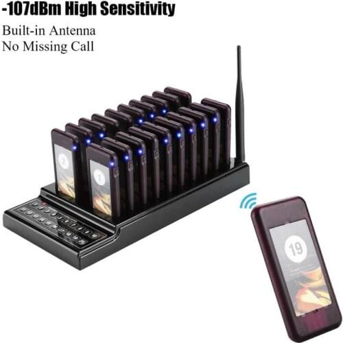 20 Channels Guest Paging System ‑107dBm High Sensitivity Wireless Queue Calling System US Plug 100-240V