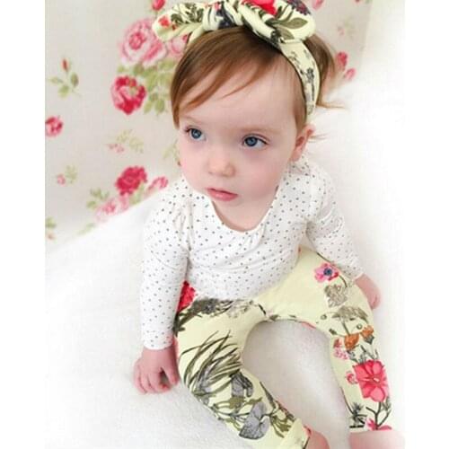 2017 Autumn Baby girl clothes 3pcs suits Long sleeve Tops+Flower Leggings+Headband Newborn Toddle baby girls clothing sets