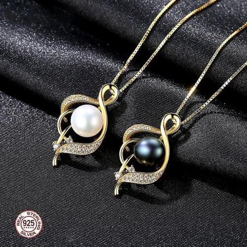 Black/White Freshwater Pearl Pendant Necklace For Women Sterling 925 Silver Party Gift Pearl Gold Necklace Pendant Fine Jewelry