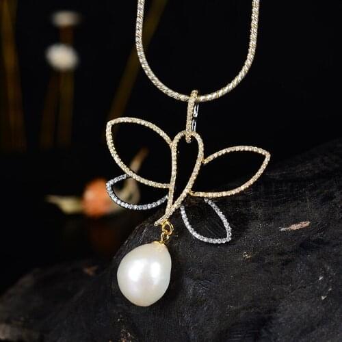 Retro Thai Silver Jewelry Creative Butterfly Pendant S925 Sterling Silver Item Shaped Beads Natural Pearl Pendant
