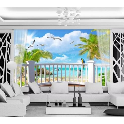 Custom photo wallpaper 3d murals wallpaper Seaside landscape tree blue sky white clouds mediterranean balcony background wall