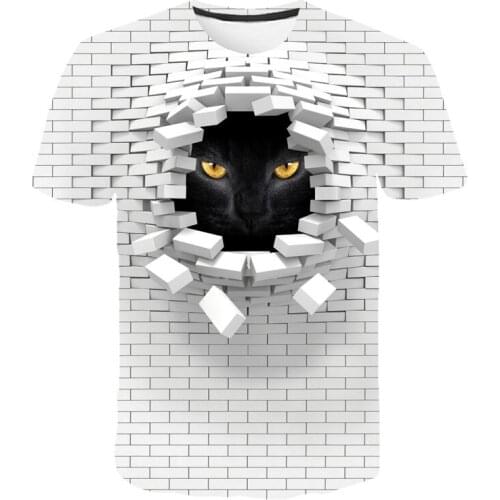 2021 Men 3D Cat Wall Print Casual Harajuku Women T-Shirt Summer Short Sleeve O-neck Quality Tee Boys Clothes Top Female T Shirt