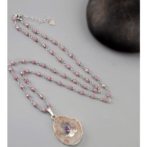 Luxury Women Pendant Necklace Natural Agates Slice Pendant Necklace Bohemian Gems Stone Knotted Ethnic Necklace Wholesale